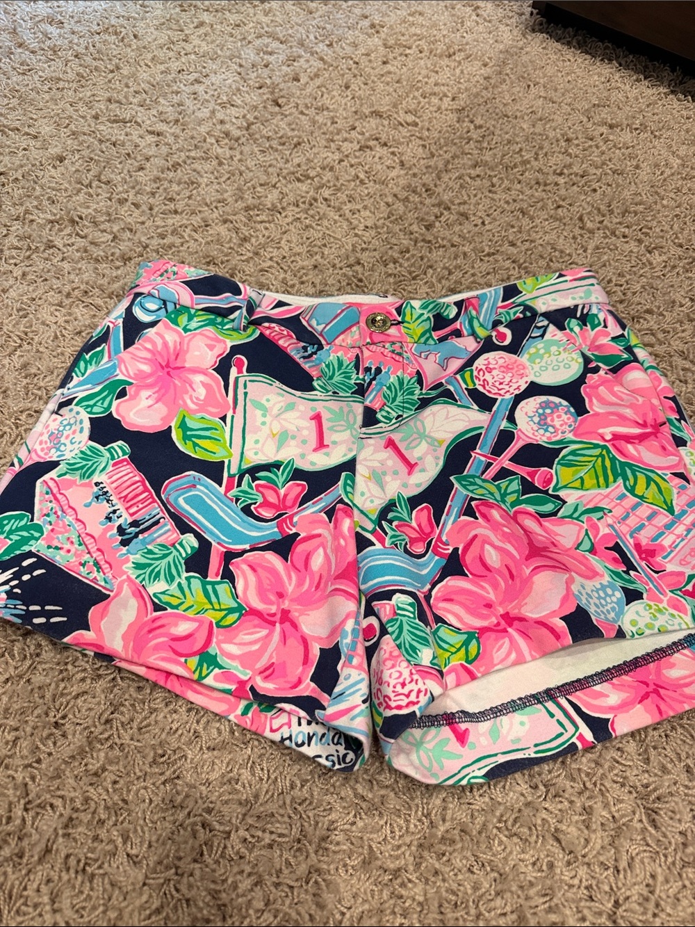 Lilly Pulitzer Navy Pink Floral High-Waist Shorts